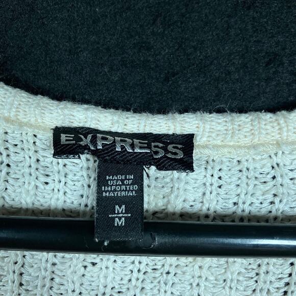 Express Womens Sweater Cream V Neck Criss Cross Slit Back Knit Cotton Blend M - Picture 6 of 12